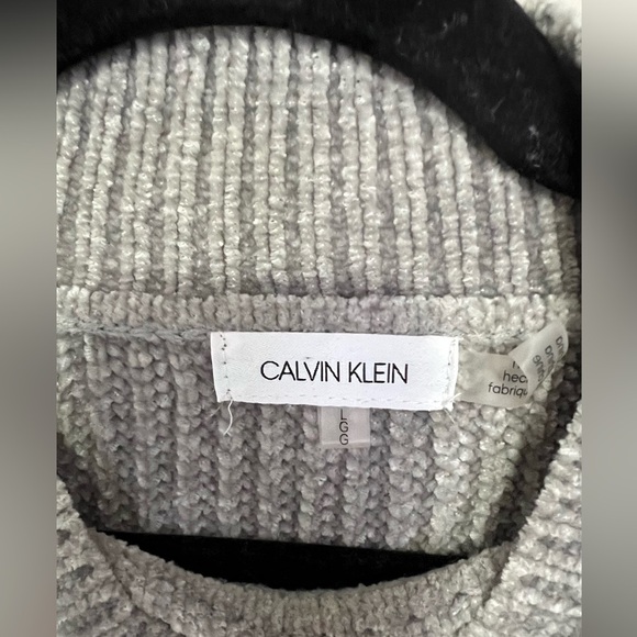 Like New! Calvin Klein Chenille Mock-Neck Pointelle Sweater, Size L (12), Gray - Picture 3 of 4